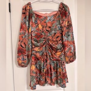 Patterned Silk Ruched Front Dress